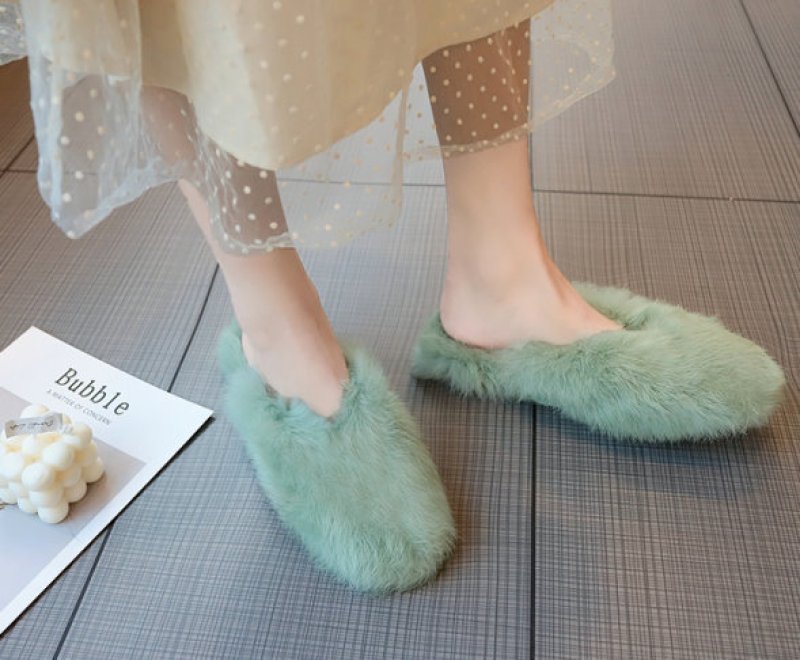 画像5: Women's  fur Baotou casual fur warm flat sandals slippers   モコモコファーフラットサンダル スリッパ サボ (5)