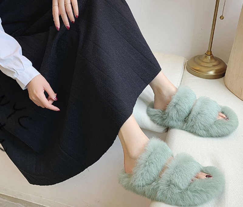 画像4: Women's Fur fuzz bac  warm flat sandals slippers   モコモコファーフラットサンダル スリッパ サボ (4)