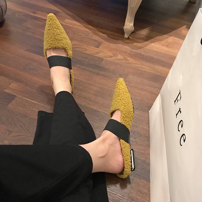 画像6: Women's Pointed head sandals furry shoes flat sandals slippers  Mules　モコモコフラットサンダル スリッパ サボ ミュール (6)