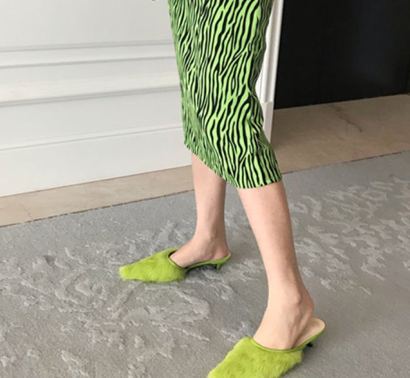 画像4: real rabbit fur towed tip baotou lazy stiletto high heel slippers　モコモコラビットファーヒールサンダル スリッパ サボ ミュール (4)