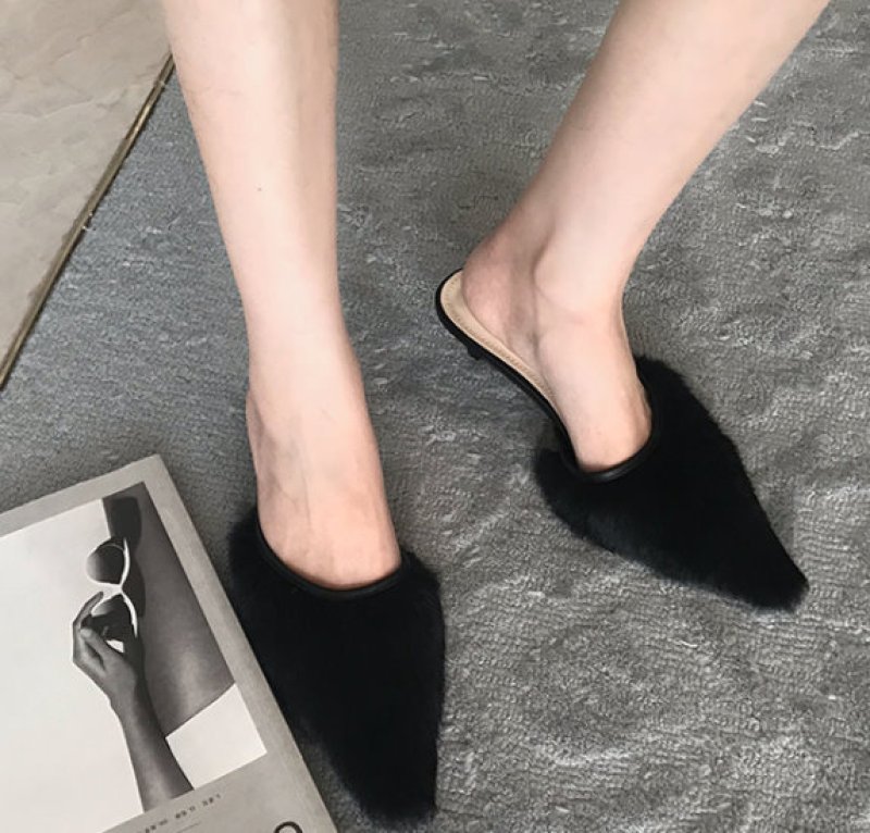 画像6: real rabbit fur towed tip baotou lazy stiletto high heel slippers　モコモコラビットファーヒールサンダル スリッパ サボ ミュール (6)
