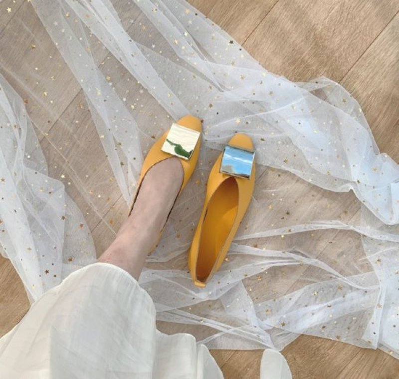 画像5: women's  Soft leather Square head shallow mouth single shoes flat ballet shoesレザーフラットメタル付きパンプス バレエシューズ (5)