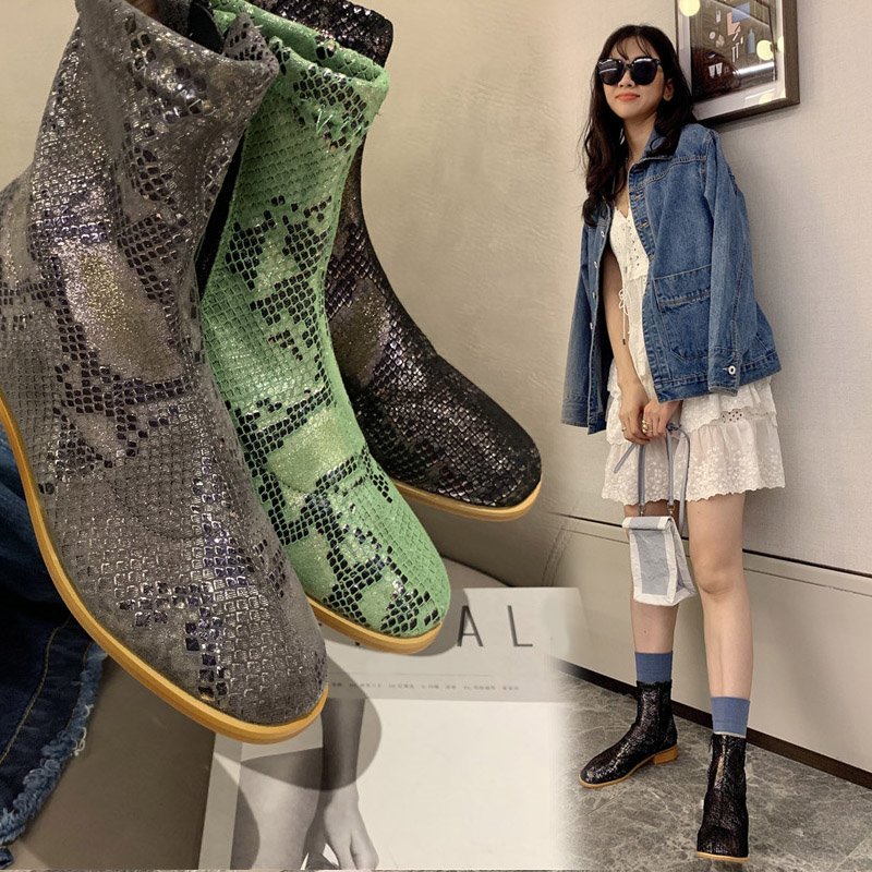 画像6:  women's  Chelsea elastic boots snake pattern Martin boots  ankle boots スネーク柄ショートシンプルマーチンブーツ ブーティブーツ　アンクル (6)