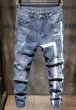 画像2: men's Stretch jeans  new feet jeans ホワイトライン入りダメージジーンズ　デニム　パンツ (2)