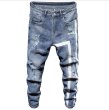 画像1: men's Stretch jeans  new feet jeans ホワイトライン入りダメージジーンズ　デニム　パンツ (1)