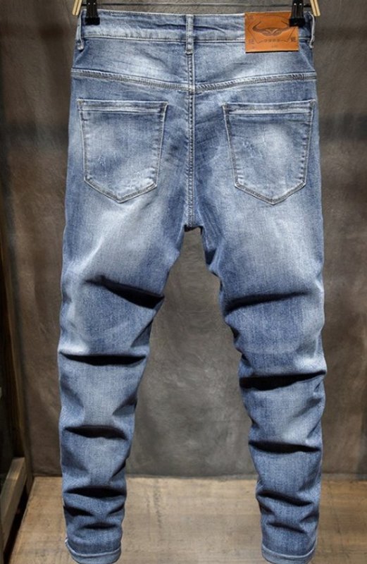 画像3: men's Stretch jeans  new feet jeans ホワイトライン入りダメージジーンズ　デニム　パンツ (3)