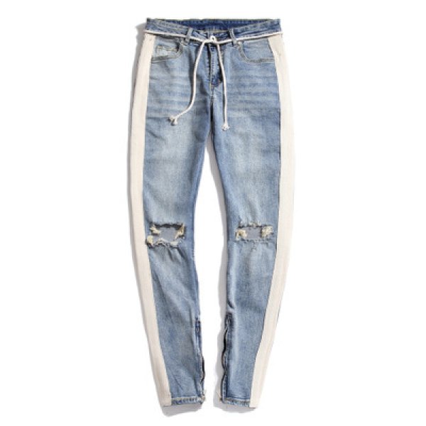 画像1: MEN'S party denim pants male nightclub ripped jeans Pants　メンズサイドラインダメージデニムジーンズパンツ　 (1)