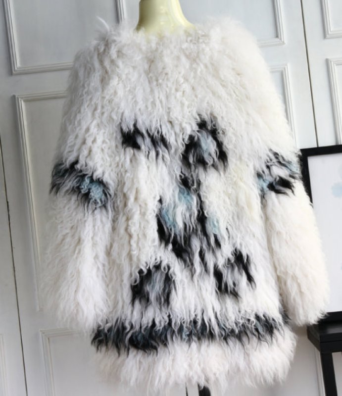 画像2: Women's floral design, hand-woven wool fur coat, long section メッシュ製織軽くて暖かモンゴリアンファーフラワーコート ジャケット (2)