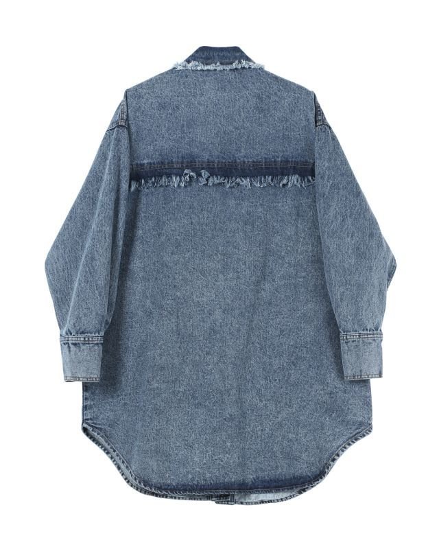 画像2: Women's  boyfriend breeze tassel washed denim jacket in the long section of the old silhouette windbreaker フリンジデニムロングジャケットコート ジャケット (2)