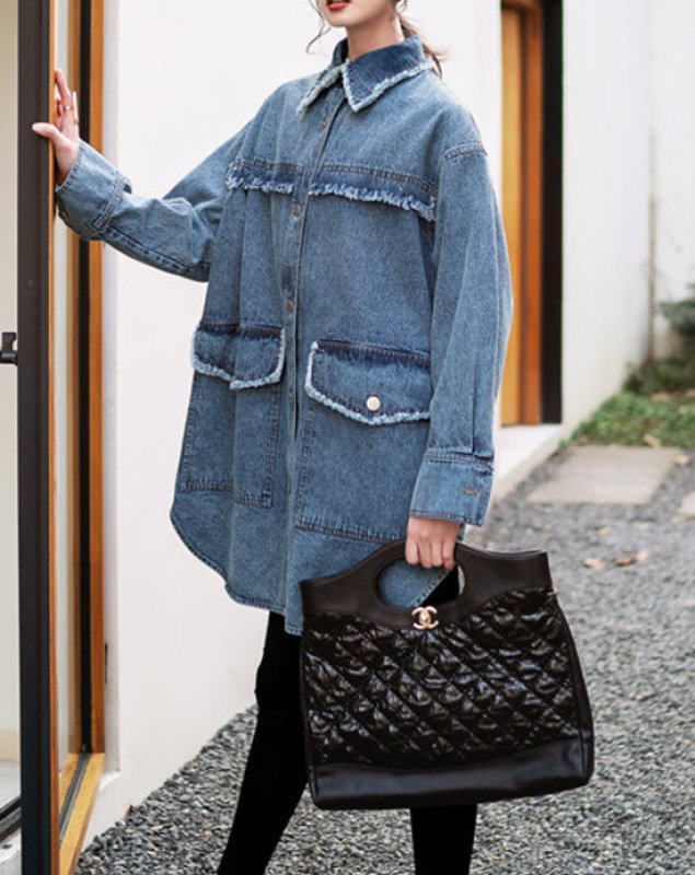 画像7: Women's  boyfriend breeze tassel washed denim jacket in the long section of the old silhouette windbreaker フリンジデニムロングジャケットコート ジャケット (7)