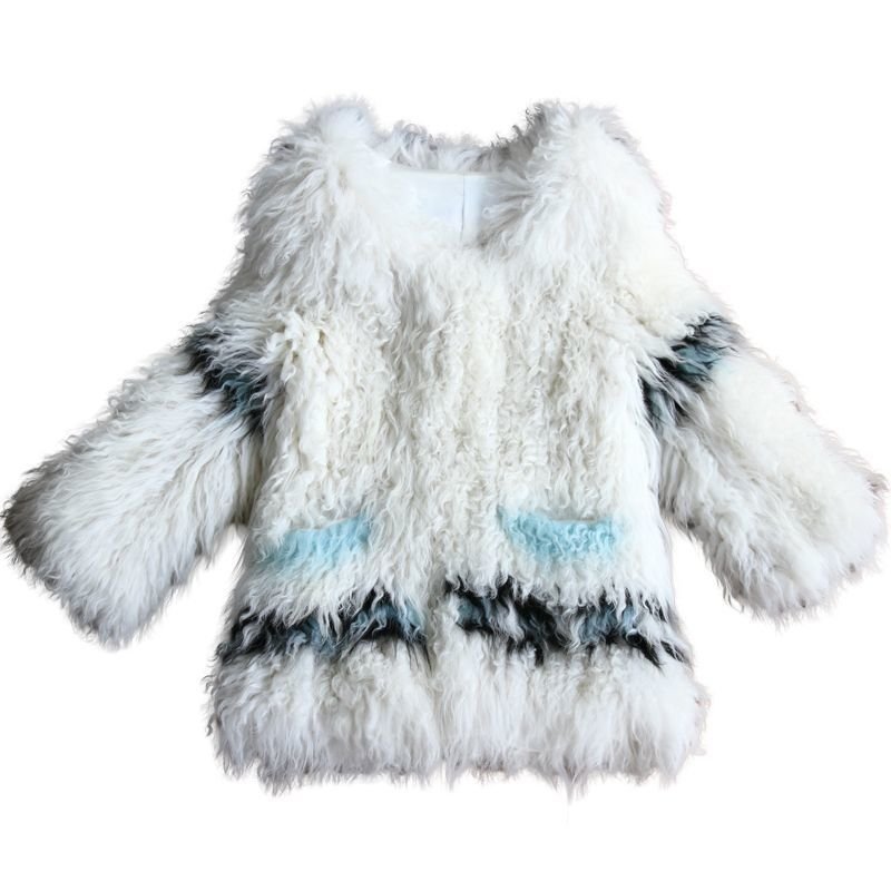 画像1: Women's floral design, hand-woven wool fur coat, long section　メッシュ製織軽くて暖かモンゴリアンファーフラワーコート　ジャケット (1)