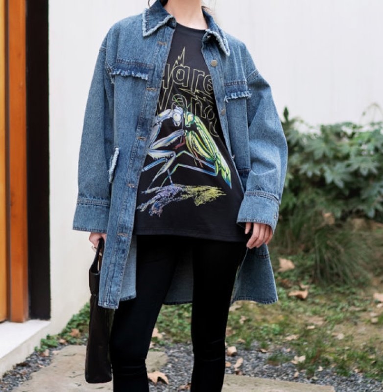 画像5: Women's  boyfriend breeze tassel washed denim jacket in the long section of the old silhouette windbreaker フリンジデニムロングジャケットコート ジャケット (5)