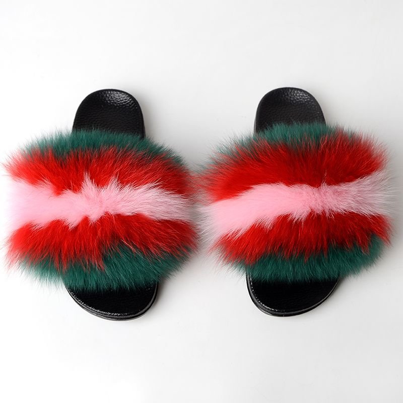 画像1: women's Fox fur slippers Sandals　リアルフォックスファーモコモコファーサンダル スリッパ サボ ミュール (1)