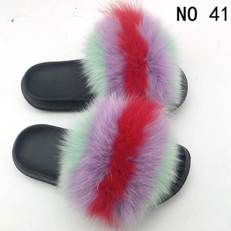 画像14: women's Fox fur slippers Sandals リアルフォックスファーモコモコファーサンダル スリッパ サボ ミュール (14)