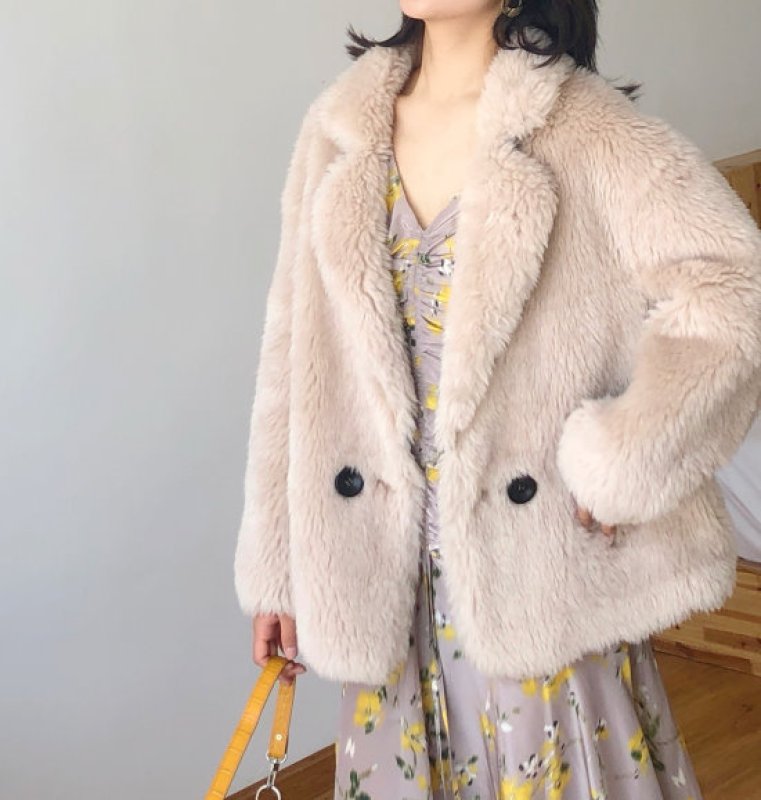 画像5: Women's Haining 100% pure wool Basha sheep shearing coat jacket シープスキンシアドシンプルテーラーカラーコートハーフコート ジャケット (5)