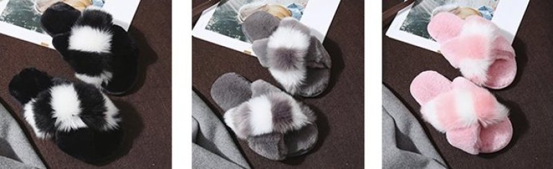 画像6: women's Fleece far slippers　モコモコクロスバイカラーファーサンダル スリッパ サボ ミュール (6)