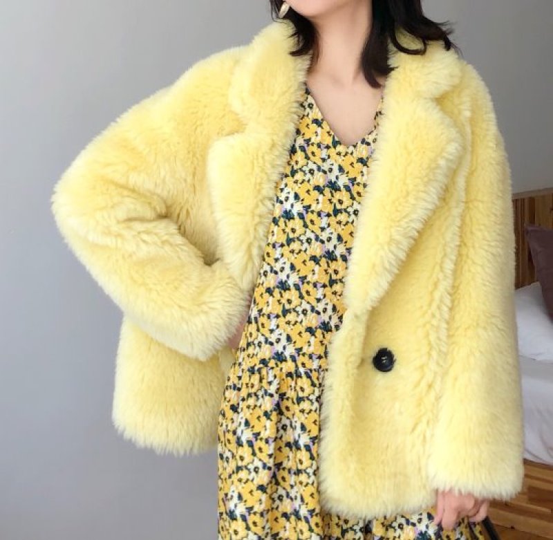 画像7: Women's Haining 100% pure wool Basha sheep shearing coat jacket シープスキンシアドシンプルテーラーカラーコートハーフコート ジャケット (7)