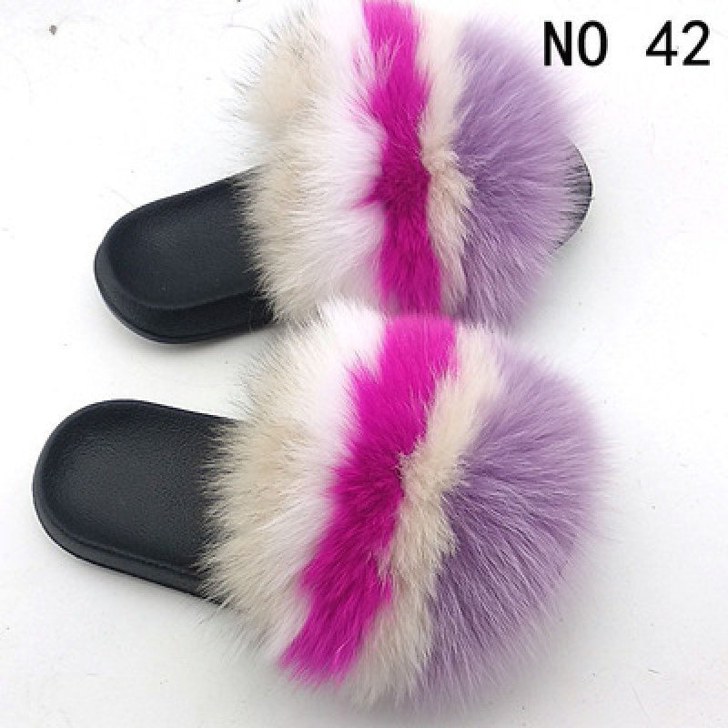 画像15: women's Fox fur slippers Sandals リアルフォックスファーモコモコファーサンダル スリッパ サボ ミュール (15)