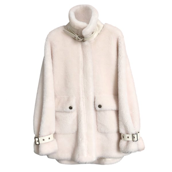 画像1: Women's Oversize Haining  lamb Fur Coat  Jacketオーバーサイズファーシープスキンシアドハーフコート　ジャケット (1)