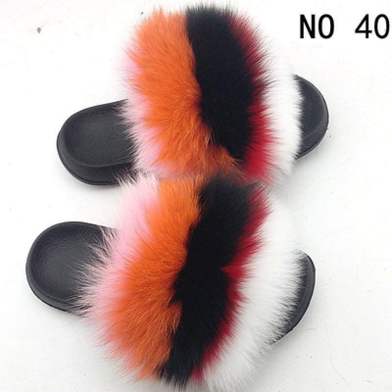 画像13: women's Fox fur slippers Sandals リアルフォックスファーモコモコファーサンダル スリッパ サボ ミュール (13)