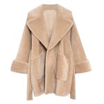 画像5: Women's sheep sheared  Classical Beige Camel Brown Wool Fur coat jacket　シープスキンシアドシンプルベルト付きコート (5)