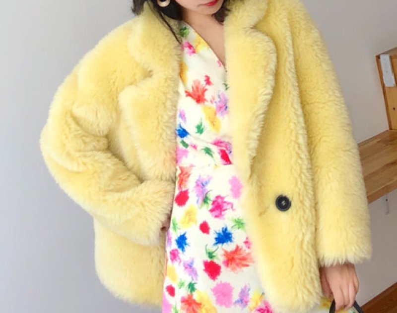 画像8: Women's Haining 100% pure wool Basha sheep shearing coat jacket シープスキンシアドシンプルテーラーカラーコートハーフコート ジャケット (8)