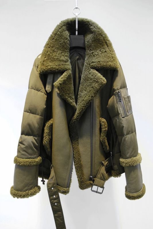 画像2: Women's real sheep fur, one down, combination, ladies fur coat シープスキン毛皮&ダウン組み合わせのコートジャケット (2)