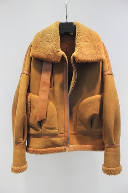 画像8: Women's real sheep fur one flight suit loose silhouette female coat Riders jacket リアルシープスキンライダースジャケット コート (8)