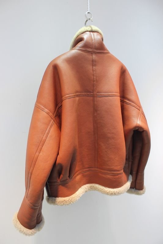 画像5: Women's real sheep fur one flight suit loose silhouette female coat Riders jacket リアルシープスキンライダースジャケット コート (5)