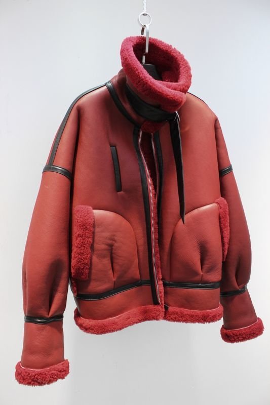 画像4: Women's real sheep fur one flight suit loose silhouette female coat Riders jacket リアルシープスキンライダースジャケット コート (4)