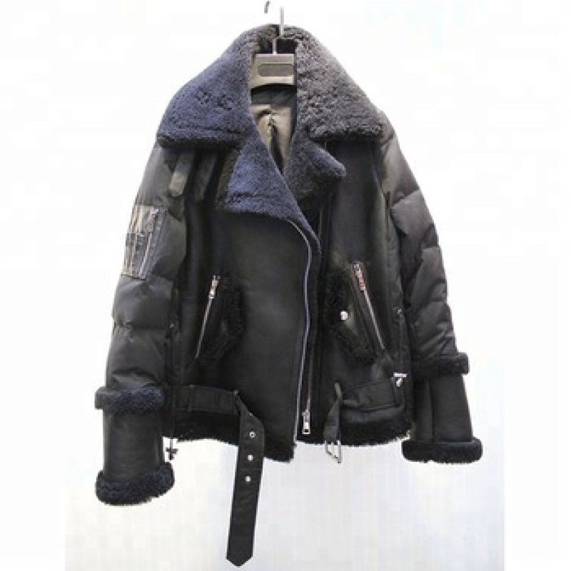 画像1: Women's real sheep fur, one down, combination, ladies fur coat　シープスキン毛皮＆ダウン組み合わせのコートジャケット (1)