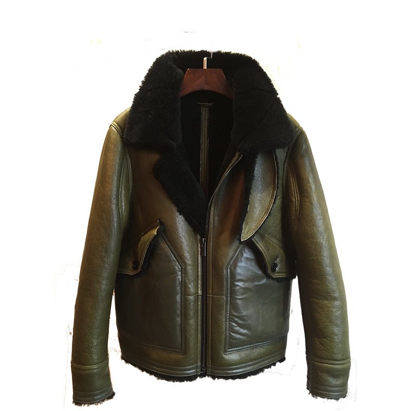 画像2:   Men's  short original ecological sheep fur one leather jacket coat メンズシープスキンジャケット　コート (2)
