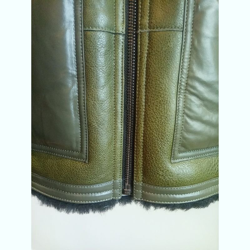 画像4:   Men's  short original ecological sheep fur one leather jacket coat メンズシープスキンジャケット　コート (4)