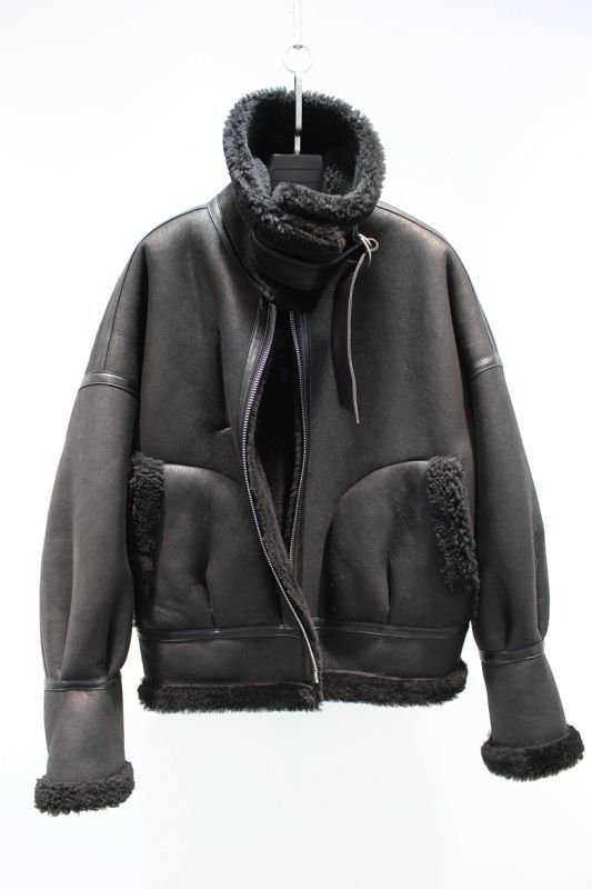 画像13: Women's real sheep fur one flight suit loose silhouette female coat Riders jacket リアルシープスキンライダースジャケット コート (13)