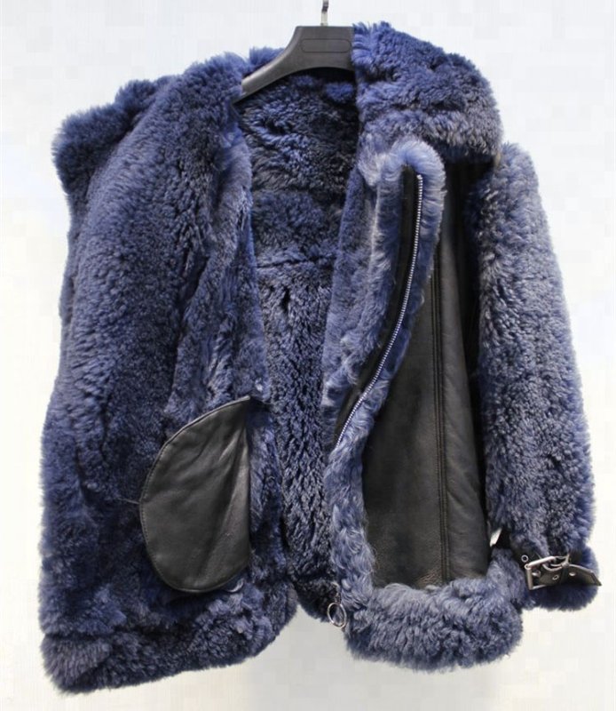 画像5: Women's Elegant Style Puffy Fur Leather Jacket Navy Oversize One Fur Sheepskin Coat  リアルシープスキンオーバーサイズジャケット コート (5)