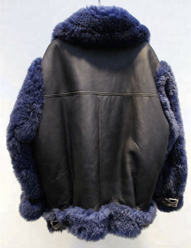 画像3: Women's Elegant Style Puffy Fur Leather Jacket Navy Oversize One Fur Sheepskin Coat  リアルシープスキンオーバーサイズジャケット コート (3)