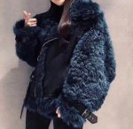 画像6: Women's Elegant Style Puffy Fur Leather Jacket Navy Oversize One Fur Sheepskin Coat  リアルシープスキンオーバーサイズジャケット　コート (6)