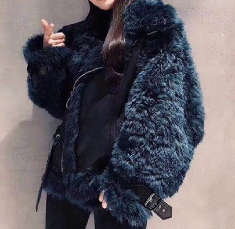 画像6: Women's Elegant Style Puffy Fur Leather Jacket Navy Oversize One Fur Sheepskin Coat  リアルシープスキンオーバーサイズジャケット コート (6)