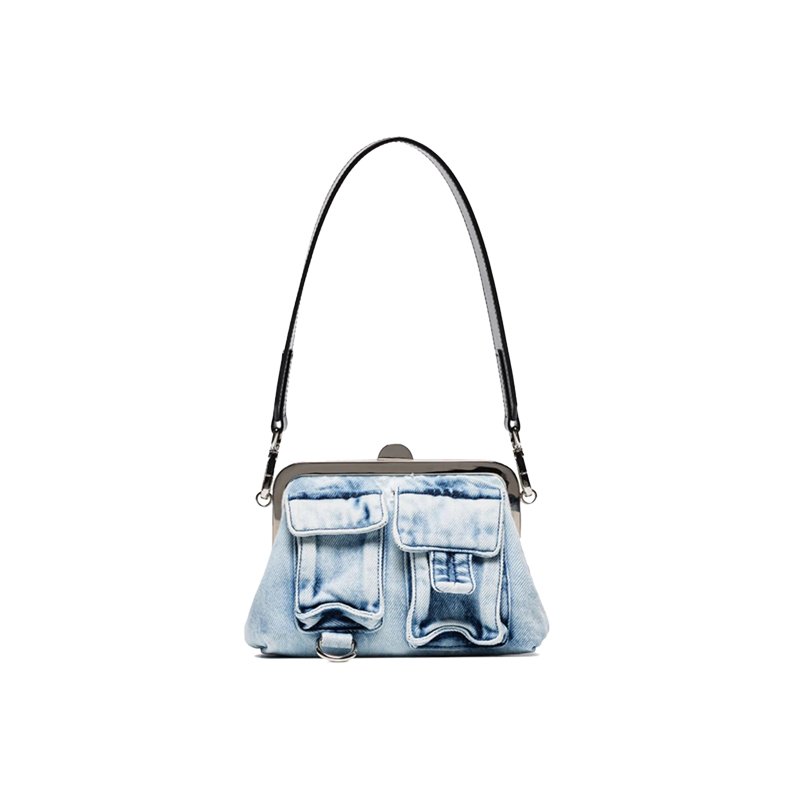 画像3:  woman’s underarm personality denim tannin chain shoulder bag デニムタンニンチェーンショルダーバッグ　クリップメッセンジャーバッグ (3)