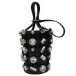 画像2:  woman’s rhinestone bucket bag handbag 　レザーラインストーンのバケツバッグトートバック　 (2)