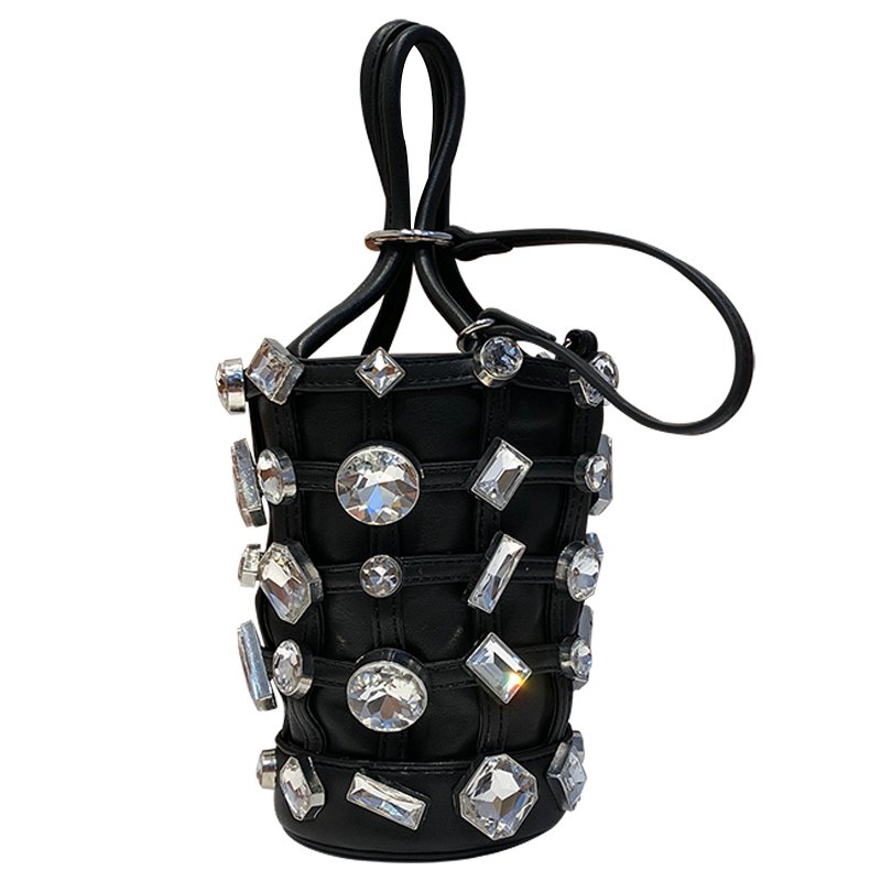 画像2:  woman’s rhinestone bucket bag handbag  レザーラインストーンのバケツバッグトートバック  (2)