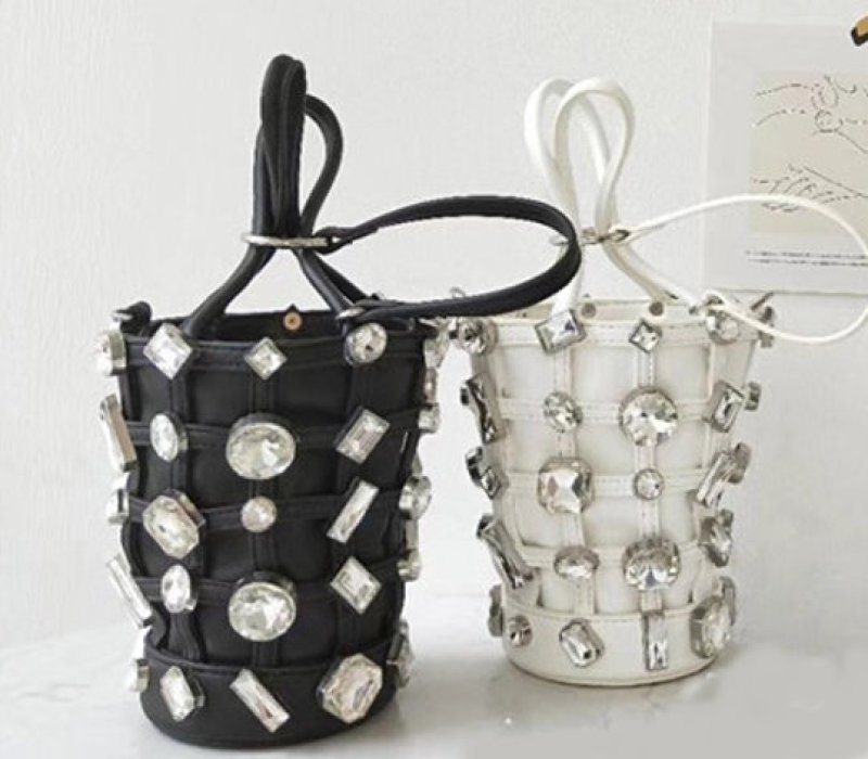 画像4:  woman’s rhinestone bucket bag handbag  レザーラインストーンのバケツバッグトートバック  (4)