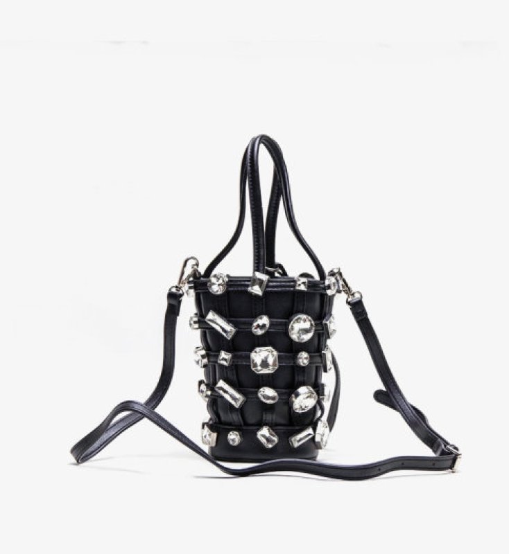 画像6:  woman’s rhinestone bucket bag handbag  レザーラインストーンのバケツバッグトートバック  (6)