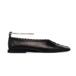 画像4: women's square head flat bottom woven metal foot ring buckle single shoes flat ballet shoesレザーフラットメタルアンクル付きパンプス バレエシューズ (4)