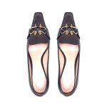画像2: women's square head horse buckle shallow mouth with small leather shoes  レザーブリティッシュ金具付きヒールパンプス  (2)