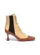 画像2:  women's   leather  tie color matching  high heel square short boots レザーハイヒールスクエアレースアップショートマーチンブーツ ブーティブーツ　 (2)