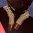 画像5:  women's   leather  tie color matching  high heel square short boots レザーハイヒールスクエアレースアップショートマーチンブーツ ブーティブーツ　 (5)