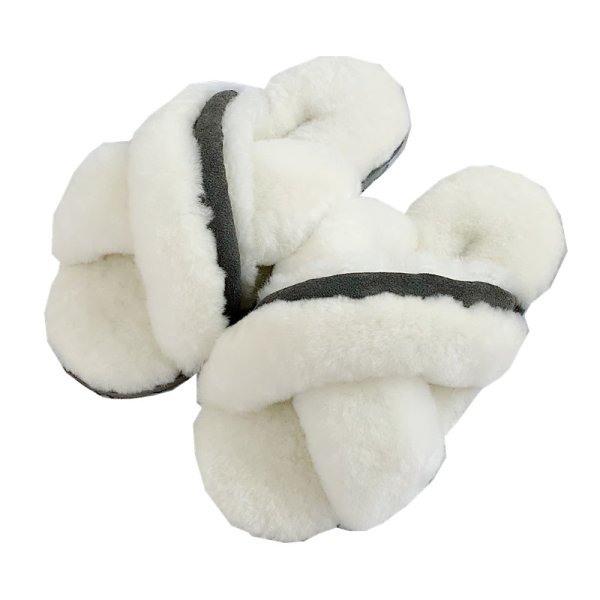 画像1: women's  Australian sheep fur one cross type wool slippers Sandals　シープスキンファークロスタイプスリッパモコモコサンダル  ミュール (1)