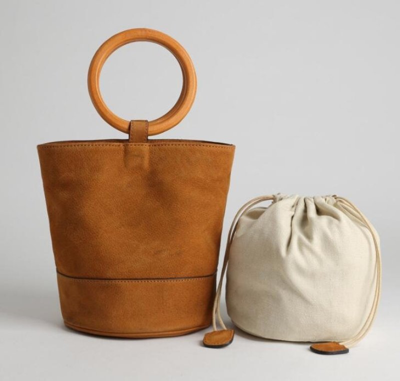 画像13:  woman’s new ring portable suede layer cowhide potted bag shoulder wooden bracelet bucket bag  totebag レザーバケット トート ショルダー2WAYハンドバッグ　トートバック　サイズ2種類 (13)