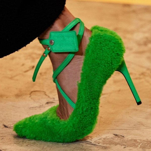 画像1: women's cross strap  stiletto catwalk  high heel pointed fur pumps shoes クロスストラップファーハイ ヒールパンプス  (1)